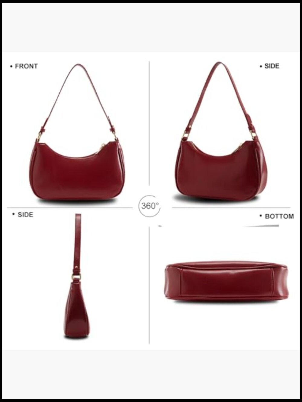 Vegan Leather Hobo Shoulder Bag Y2K Trendy Crossbody Clutch Purse Adjustable - Picture 5 of 7